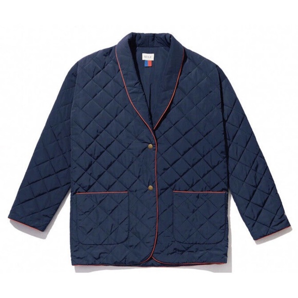 Kule The Connery Quilted Jacket Size Small Oversized Red Piping Brass Snap Coat - Picture 2 of 10